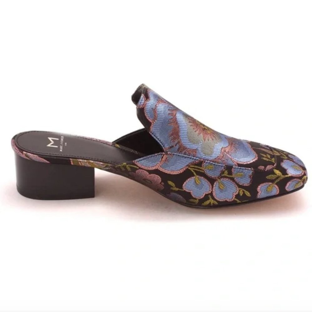 MARC FISHER Lailey Brocade Block Heel Mules